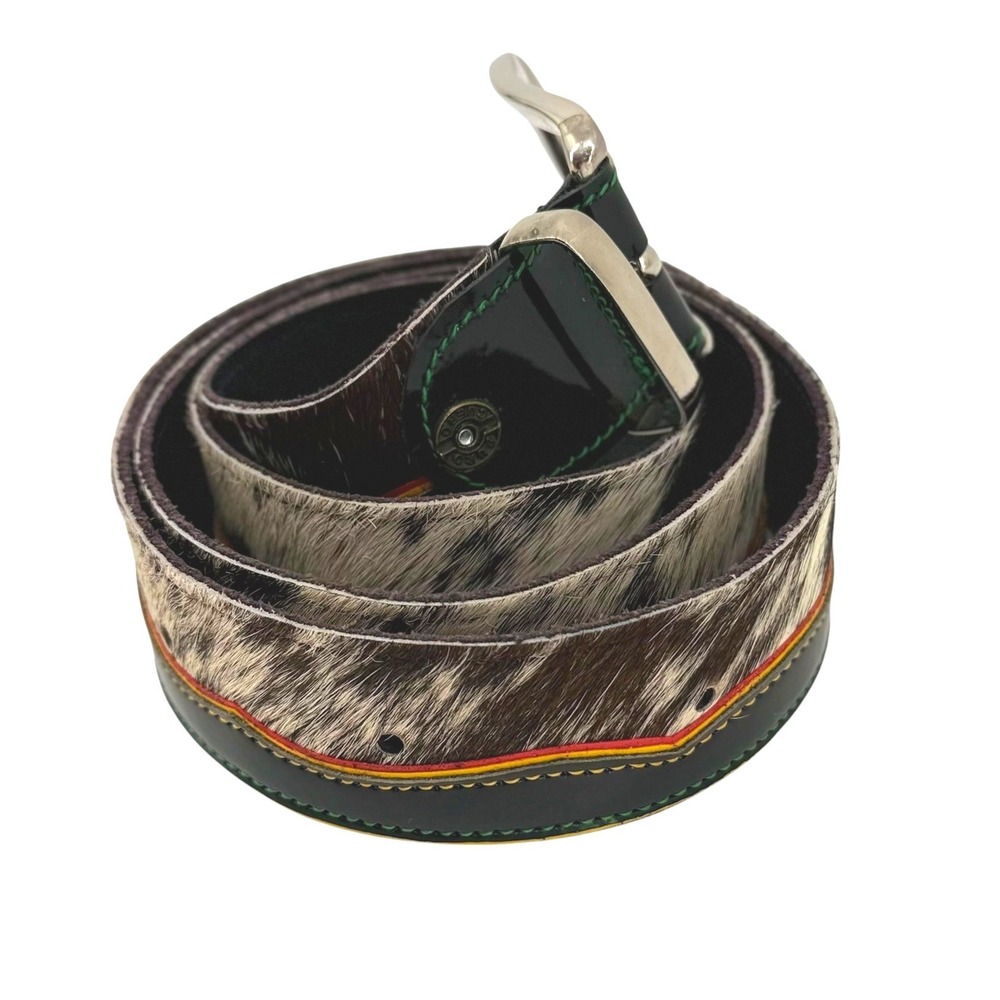 Puro Cuero Handcrafted Hair on Hide Leather Scalloped Belt Multi Color Stitch XL